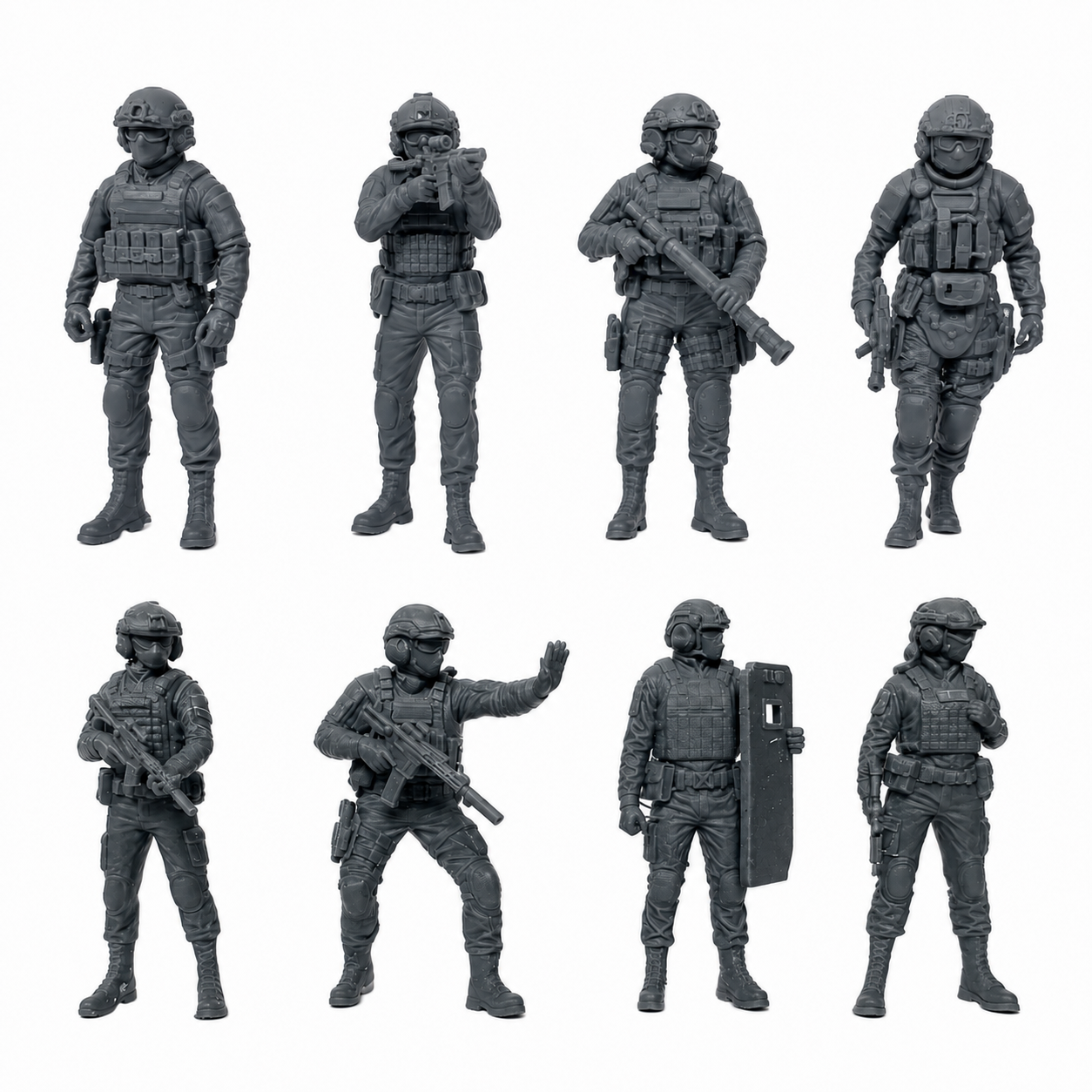 28mm SWAT Figures – 8 Piece Unpainted Resin Set with Separate Bases