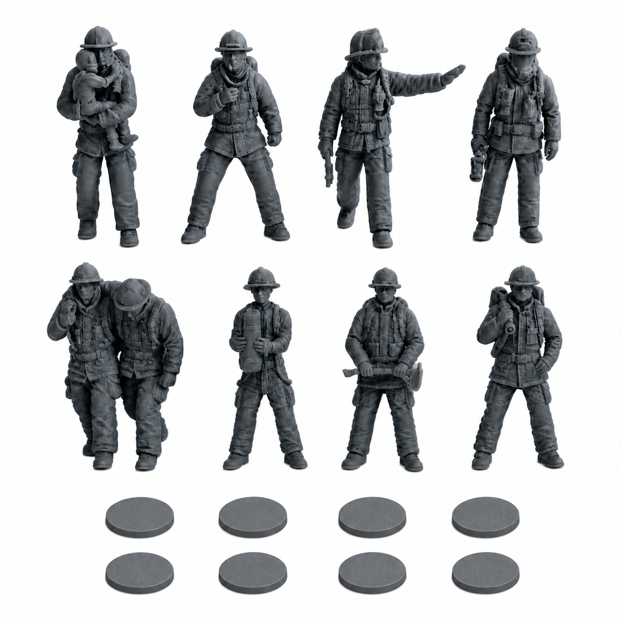 Winter Park Collectibles 42mm Firefighter Figures – 8-Piece Unpainted Resin Set with Separate Bases - Image 2