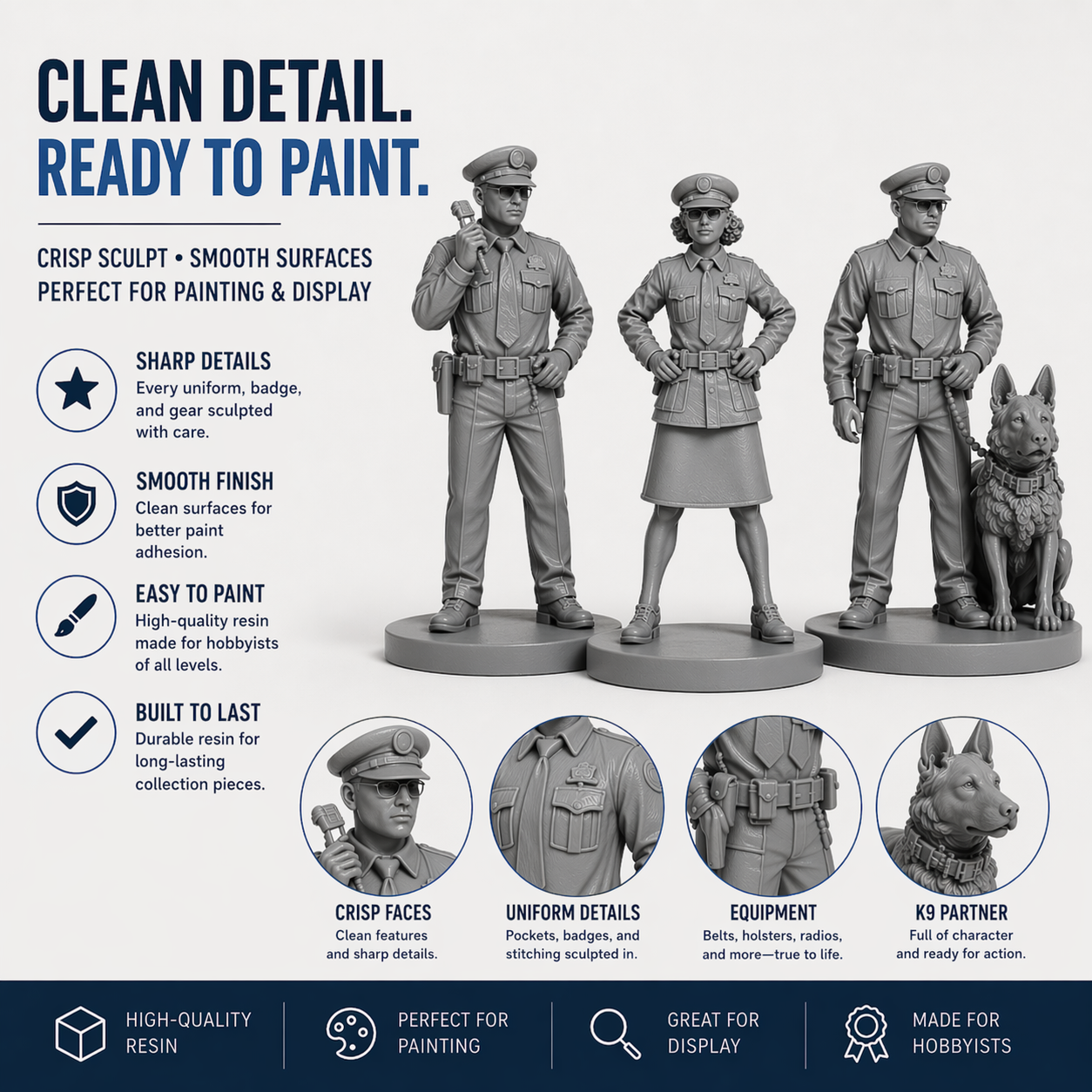 Police Series 1 – 42mm Unpainted Resin Figures – 8-Piece Set - Image 8