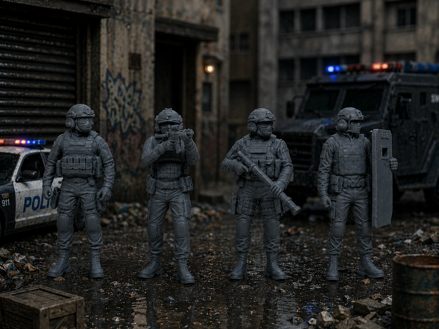 28mm SWAT Figures – 8 Piece Unpainted Resin Set with Separate Bases - Image 11