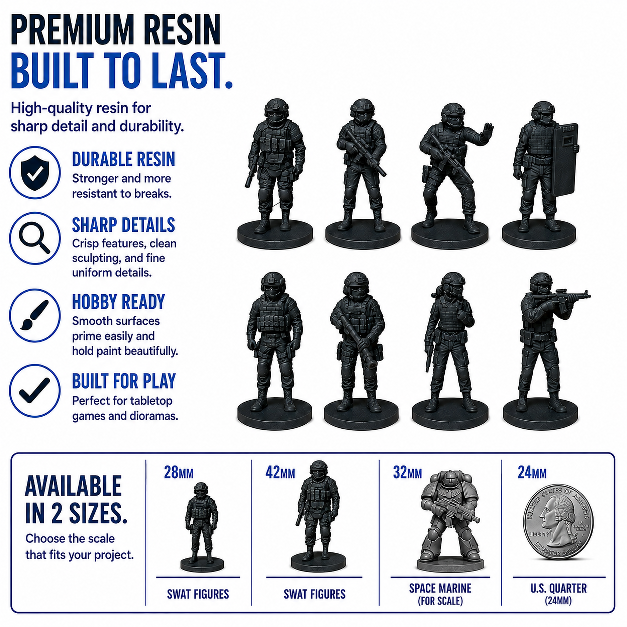SWAT Series 1 – 28mm Unpainted Resin Figures – 8-Piece Set - Image 11