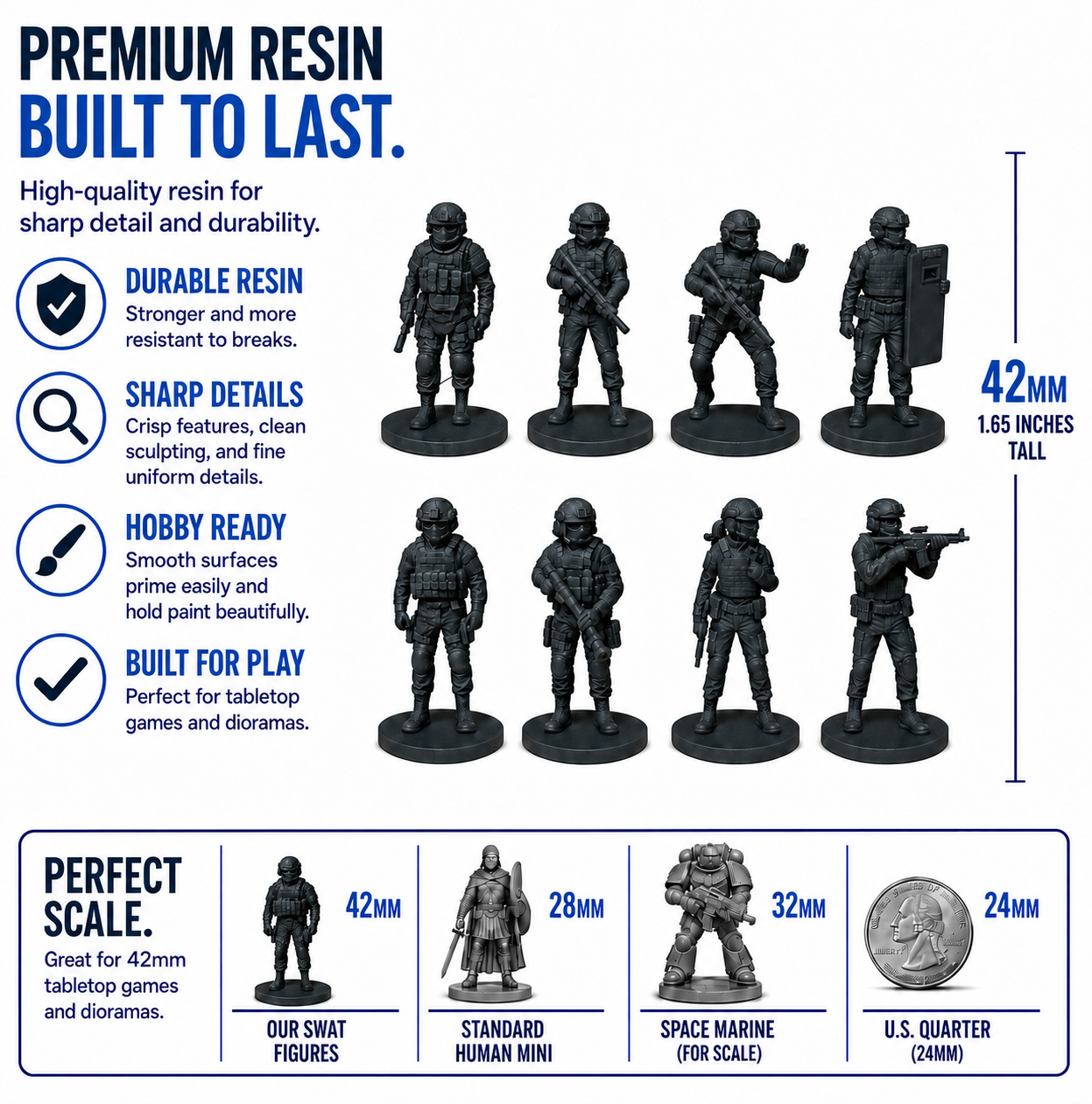 SWAT Series 1 – 42mm Unpainted Resin Figures – 8-Piece Set - Image 11