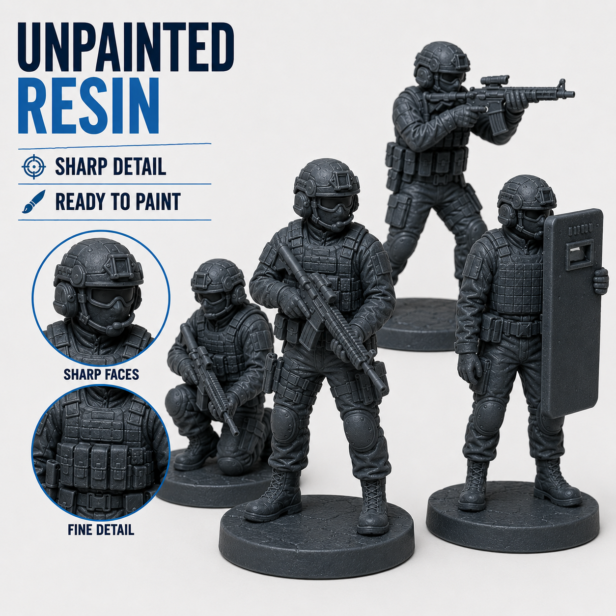SWAT Series 1 – 28mm Unpainted Resin Figures – 8-Piece Set - Image 12
