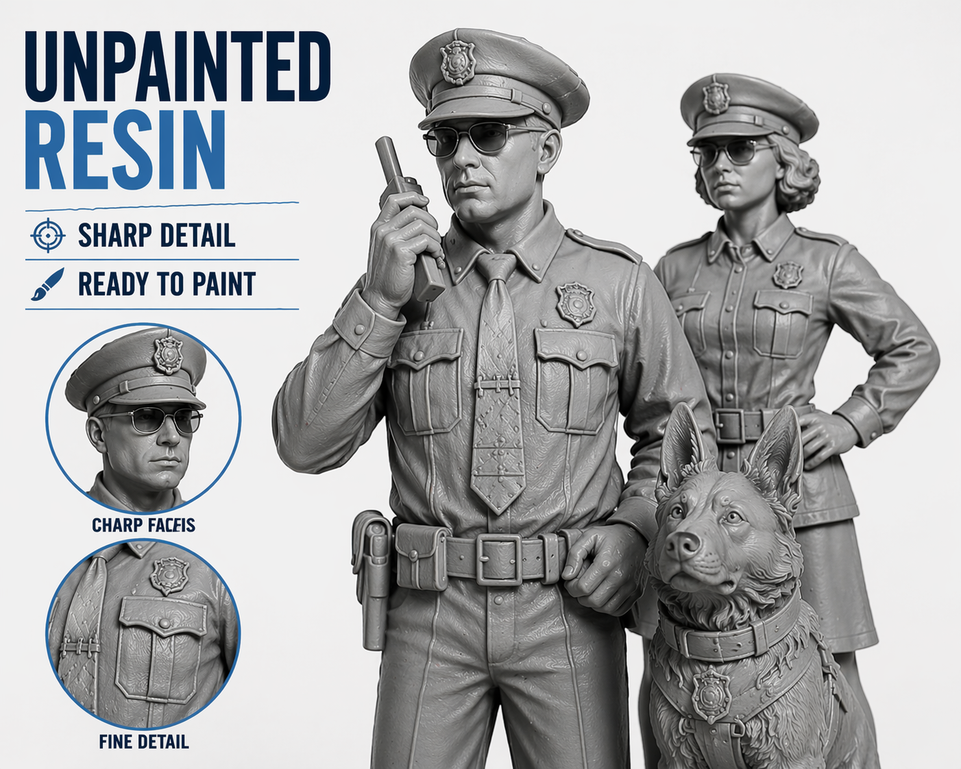 Police Series 1 – 28mm Unpainted Resin Figures – 8-Piece Set - Image 3