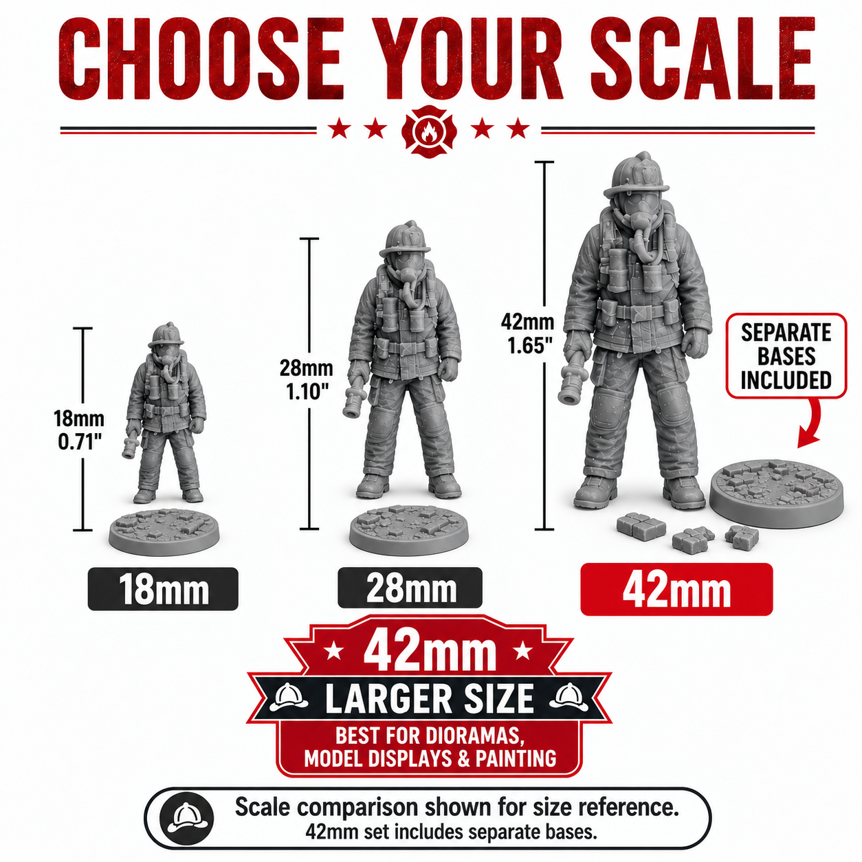 Winter Park Collectibles 42mm Firefighter Figures – 8-Piece Unpainted Resin Set with Separate Bases - Image 5