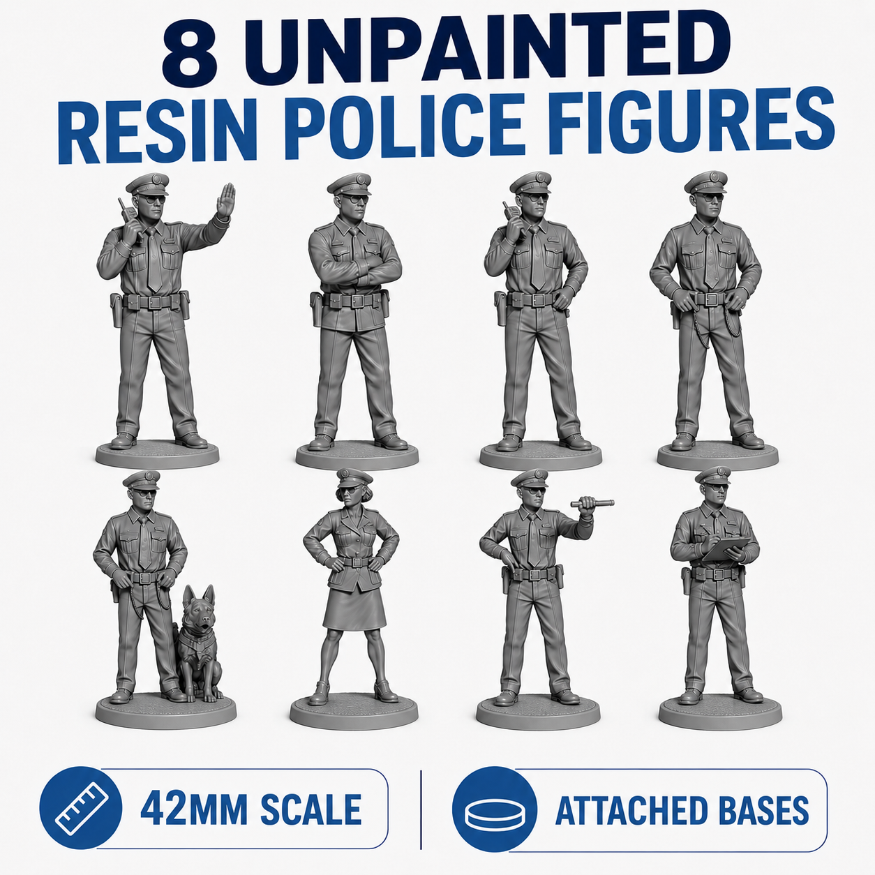 Police Series 1 – 42mm Unpainted Resin Figures – 8-Piece Set - Image 11