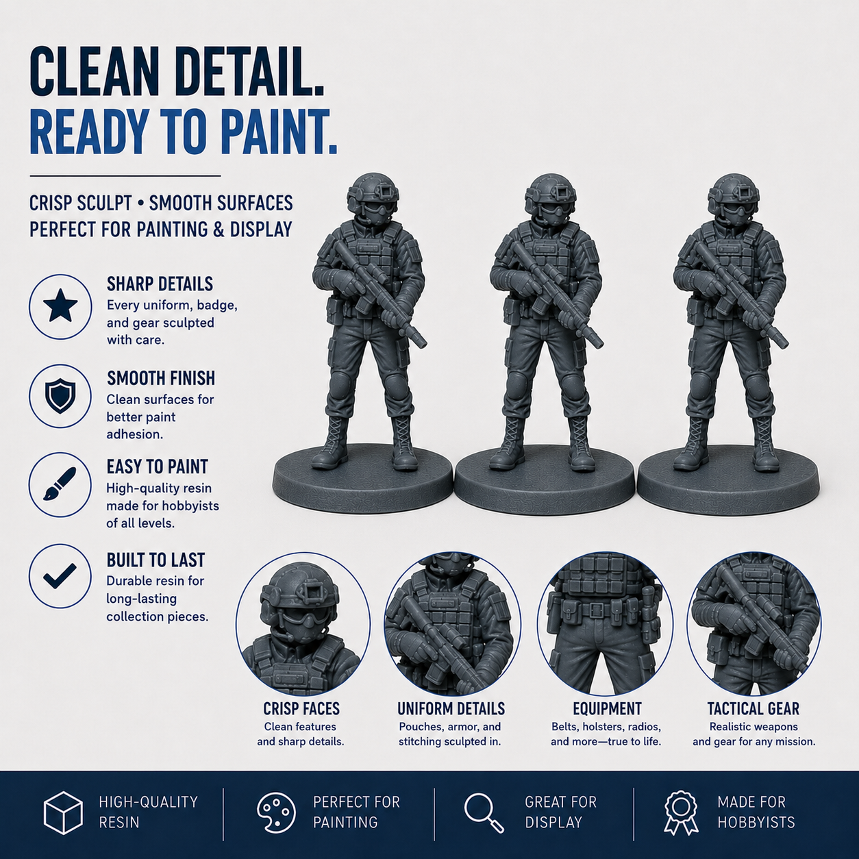SWAT Series 1 – 28mm Unpainted Resin Figures – 8-Piece Set - Image 3