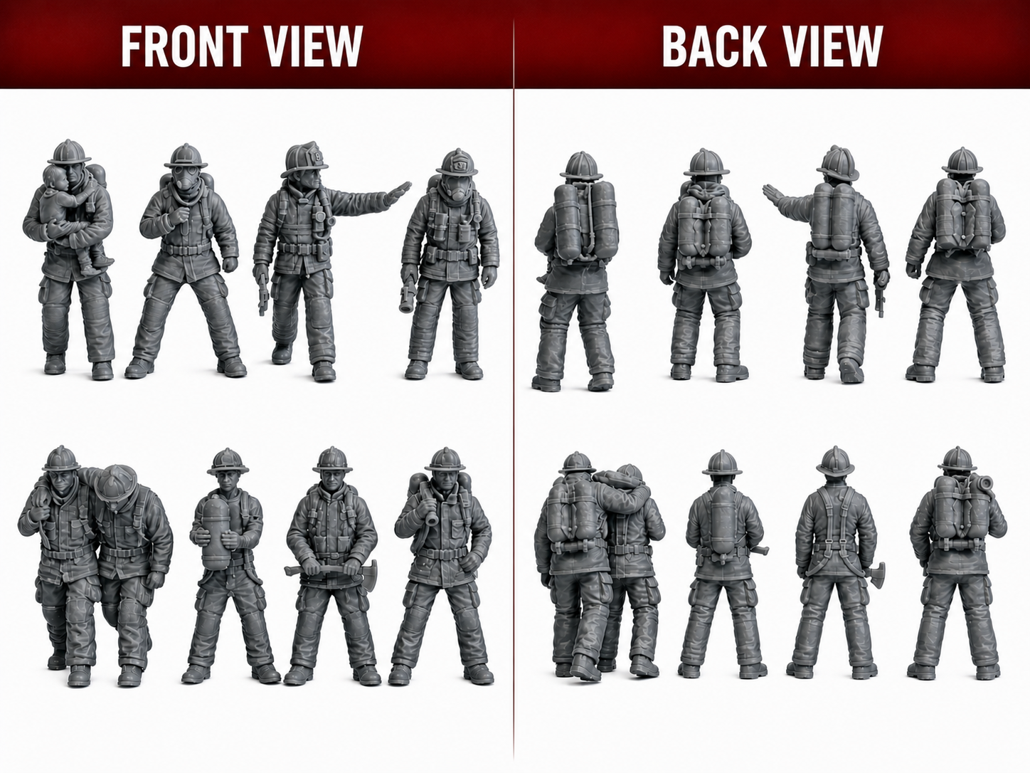 Winter Park Collectibles 42mm Firefighter Figures – 8-Piece Unpainted Resin Set with Separate Bases - Image 3