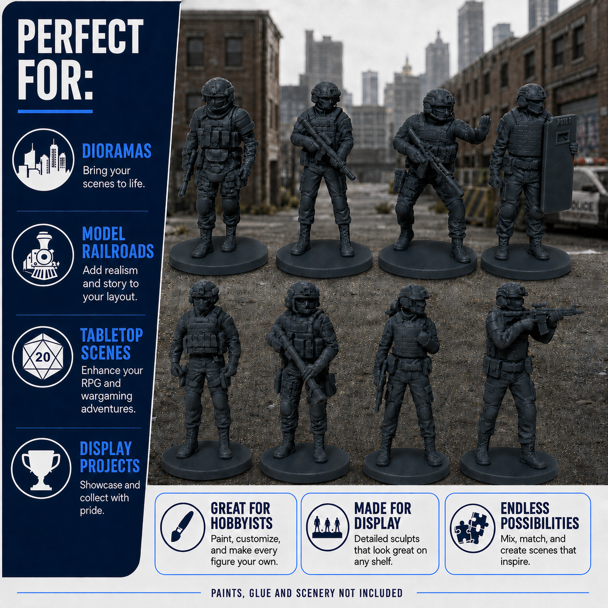 SWAT Series 1 – 42mm Unpainted Resin Figures – 8-Piece Set - Image 7