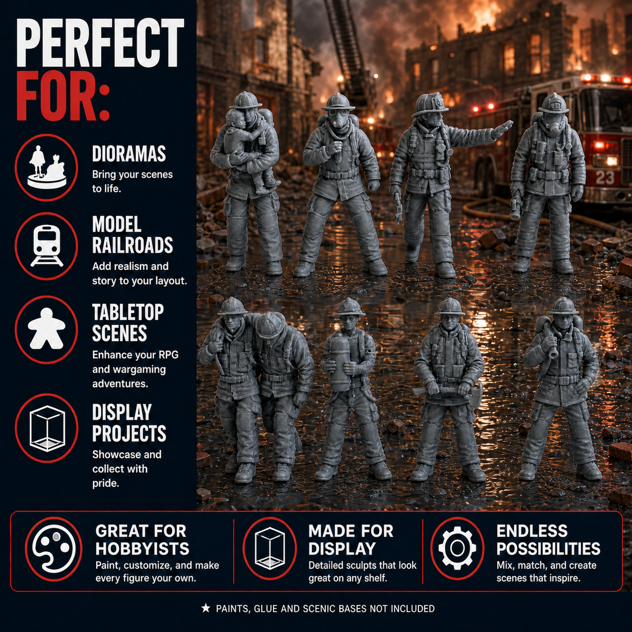 Winter Park Collectibles 42mm Firefighter Figures – 8-Piece Unpainted Resin Set with Separate Bases - Image 11