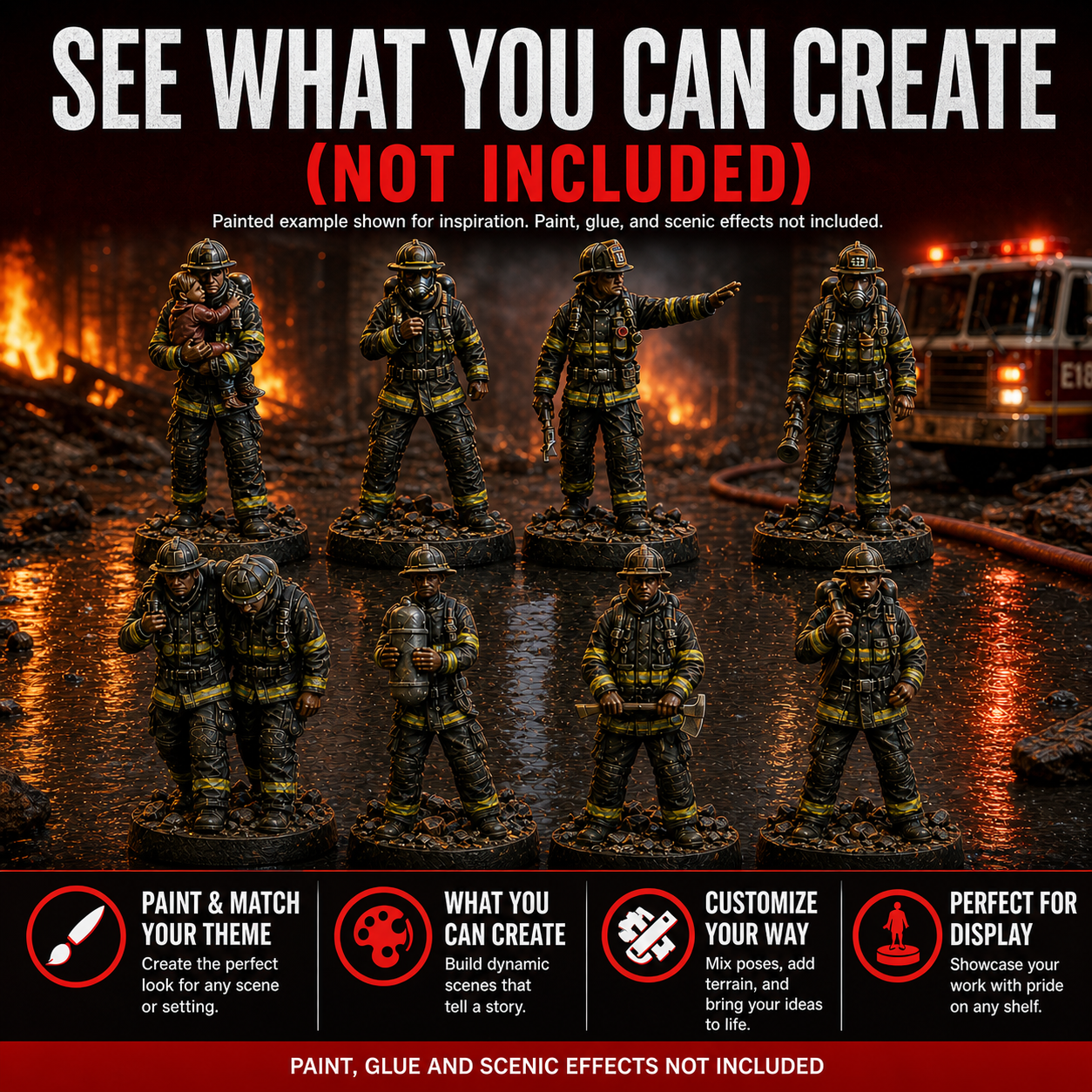 Winter Park Collectibles 42mm Firefighter Figures – 8-Piece Unpainted Resin Set with Separate Bases - Image 12