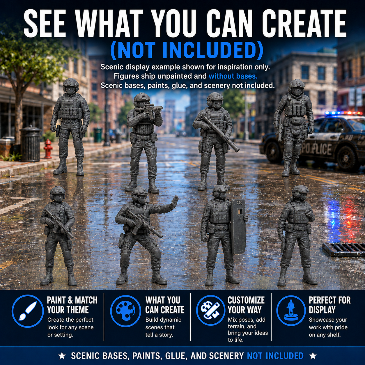 28mm SWAT Figures – 8 Piece Unpainted Resin Set with Separate Bases - Image 10