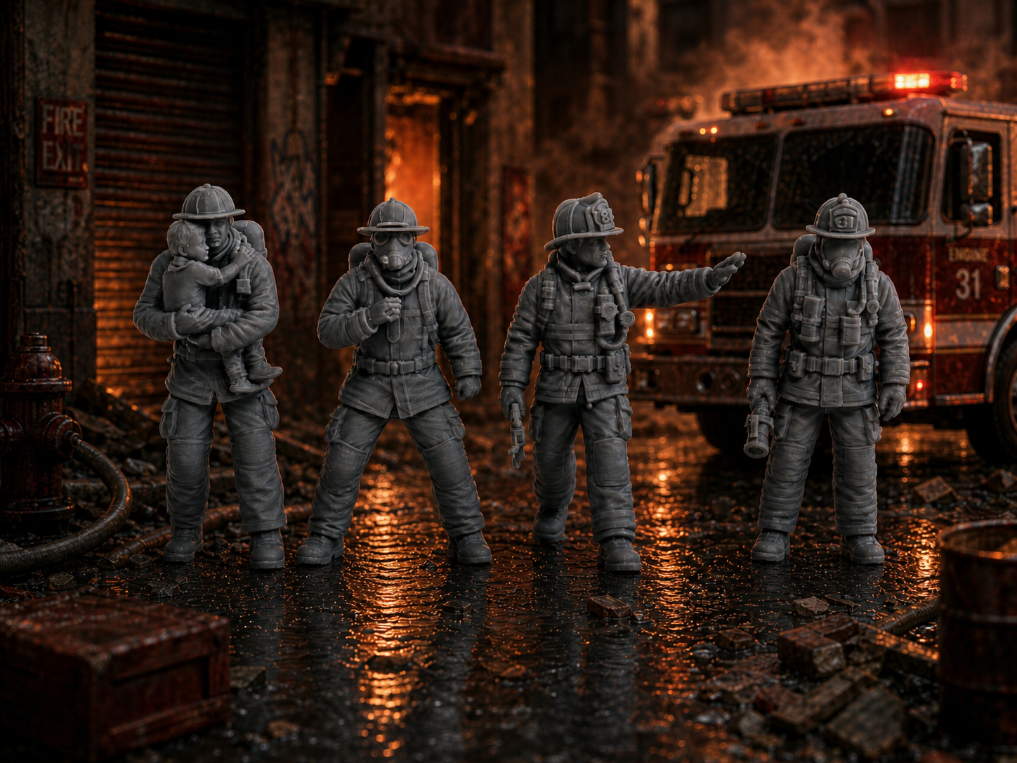 Winter Park Collectibles 42mm Firefighter Figures – 8-Piece Unpainted Resin Set with Separate Bases - Image 13
