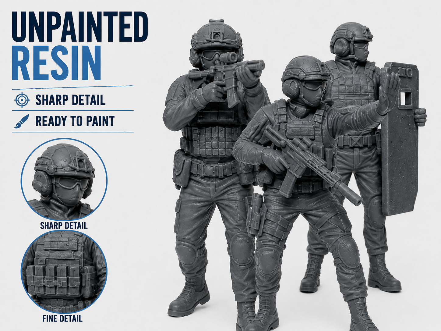 28mm SWAT Figures – 8 Piece Unpainted Resin Set with Separate Bases - Image 7