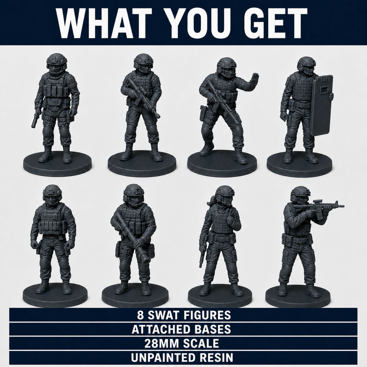 SWAT Series 1 – 28mm Unpainted Resin Figures – 8-Piece Set - Image 9