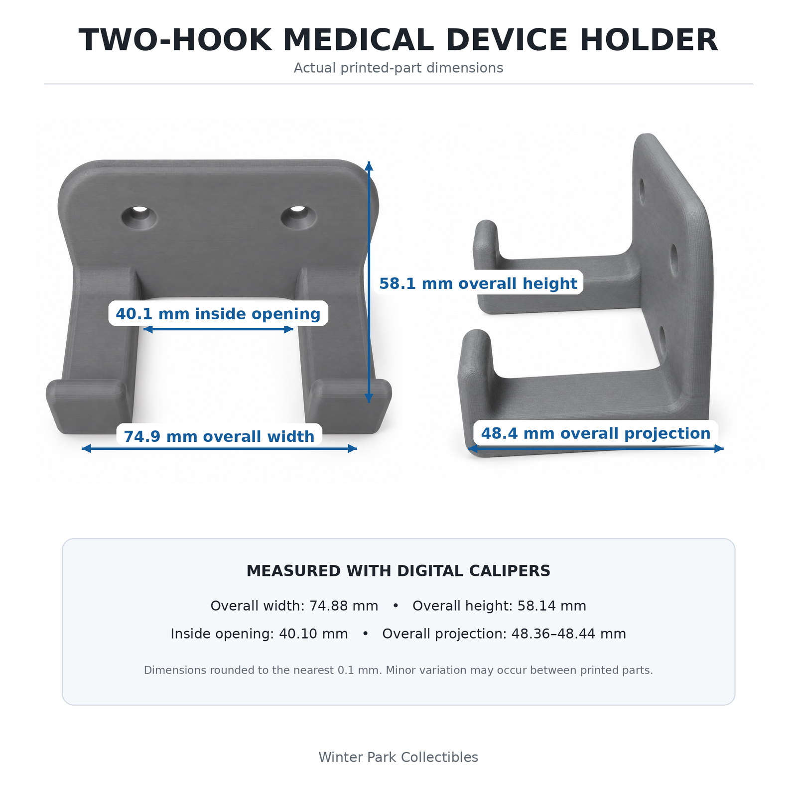 Cadwell StimTroller Plus Holder – 3D Printed Wall or Cart Mount – Gray PETG - Image 8