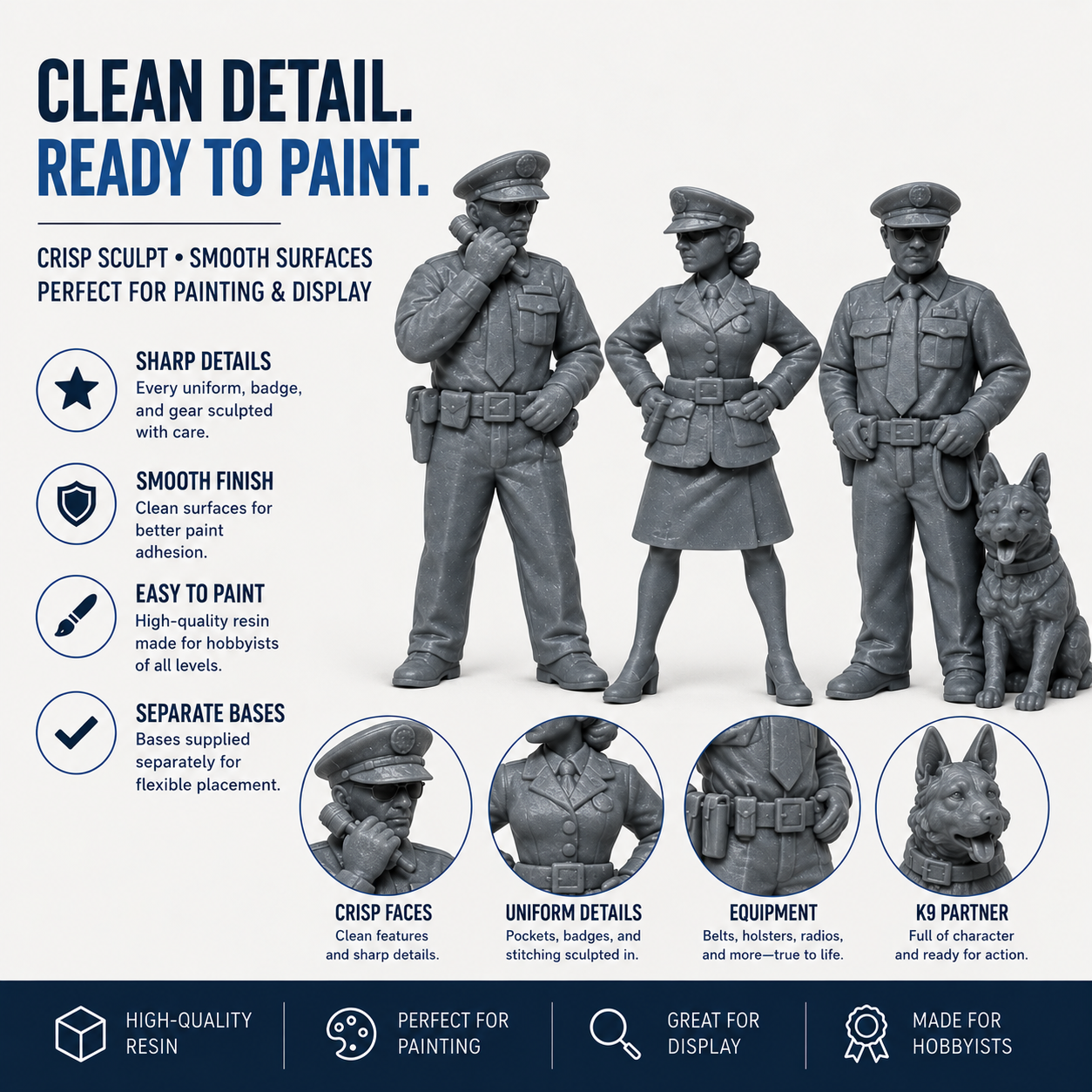 42mm Police Series 1 – 8 Figures with Separate Bases - Image 7