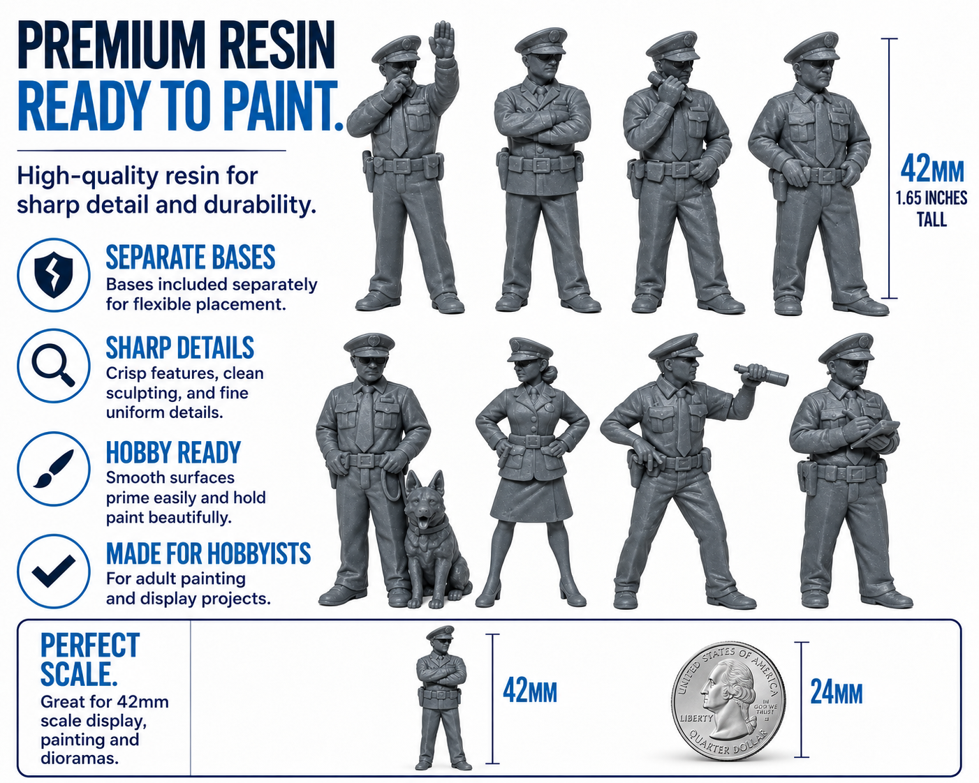 42mm Police Series 1 – 8 Figures with Separate Bases - Image 8