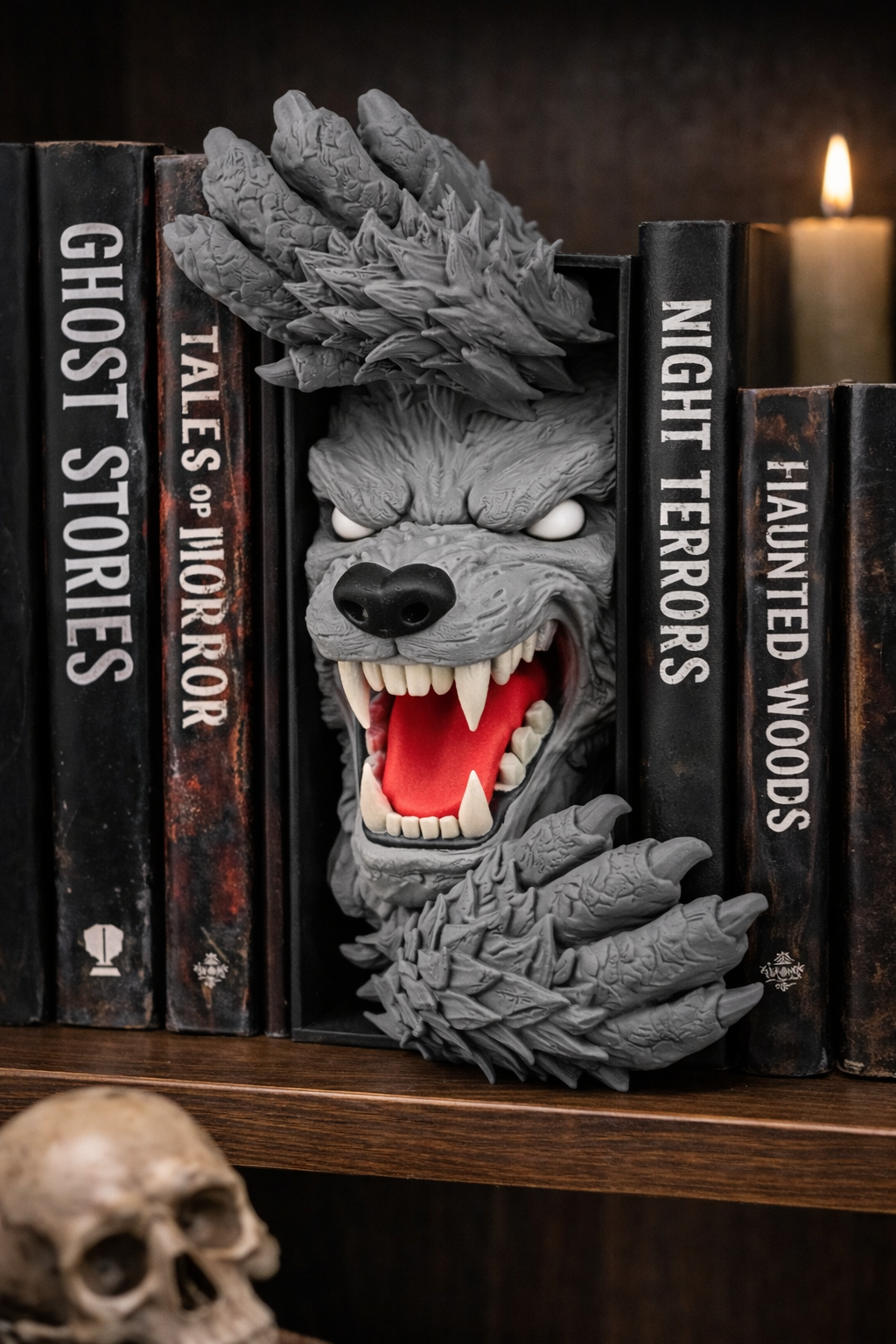 Werewolf Book Nook Insert – 3D Printed Horror Shelf Display